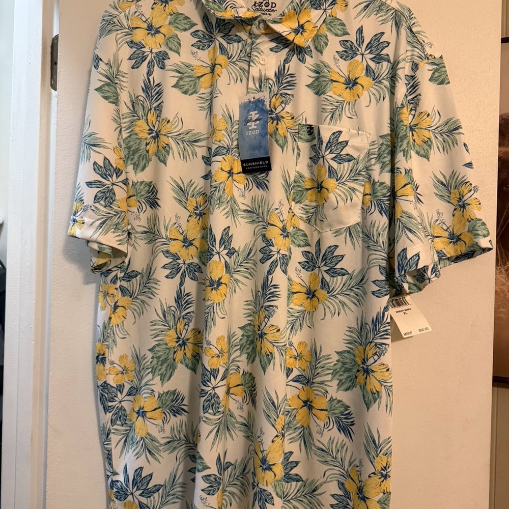 Saltwater LUXE Floral Print Polo Shirt - Yellow and Blue